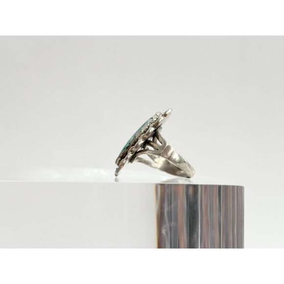 Turquoise Oval Southwest Sterling Vintage Scalloped Navajo Ring - sz 5.25 - Picture 6 of 9